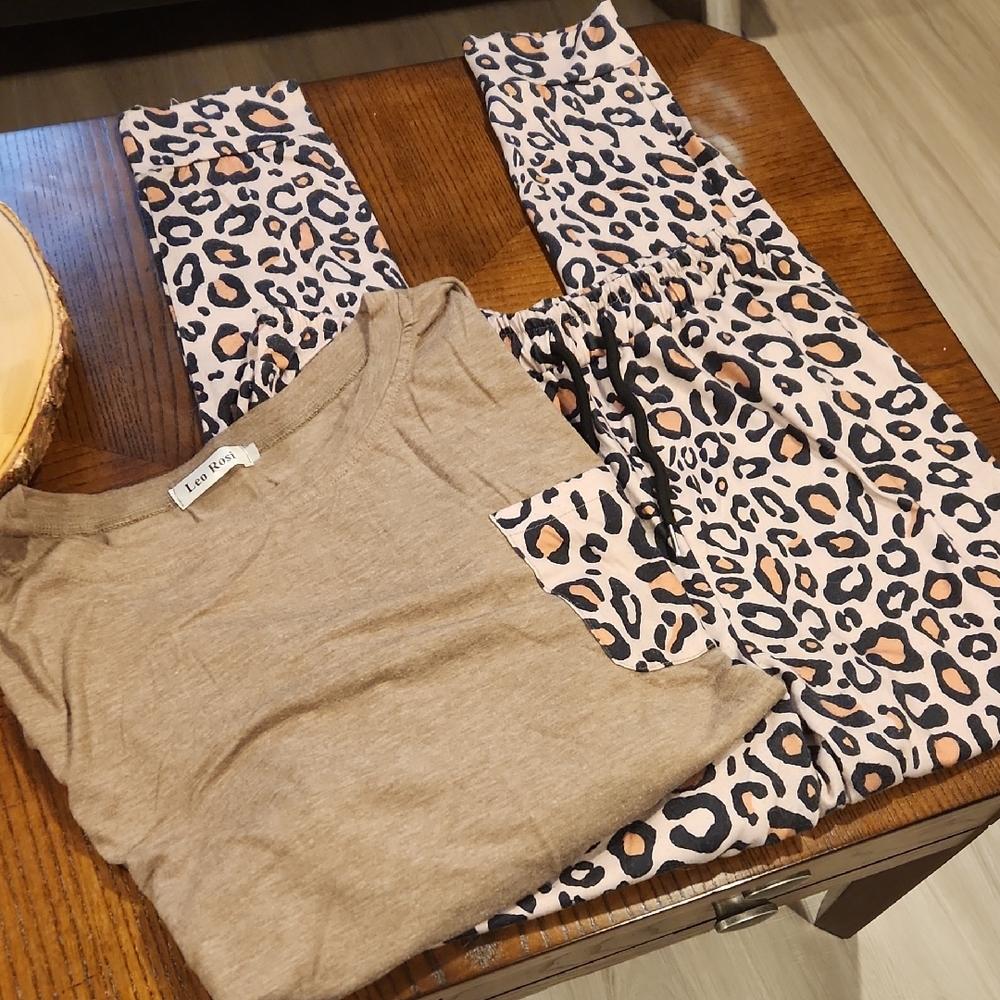 Leopard Print Pajama Set with Tan Top